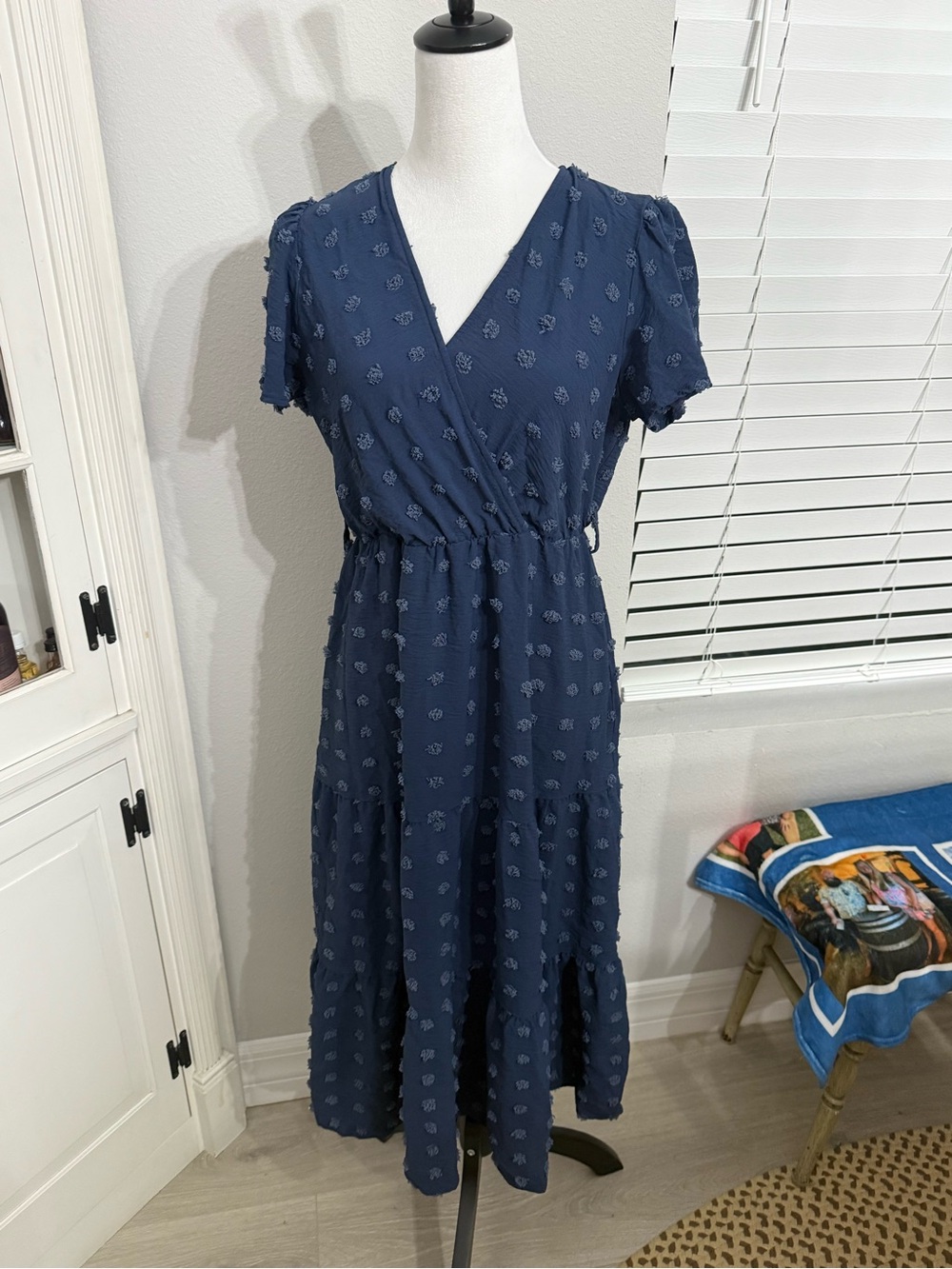 Fashion Navy Textured Maxi Dress
